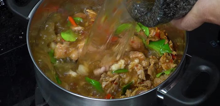 Add water (including the mortar rinse water). Bring to a boil.