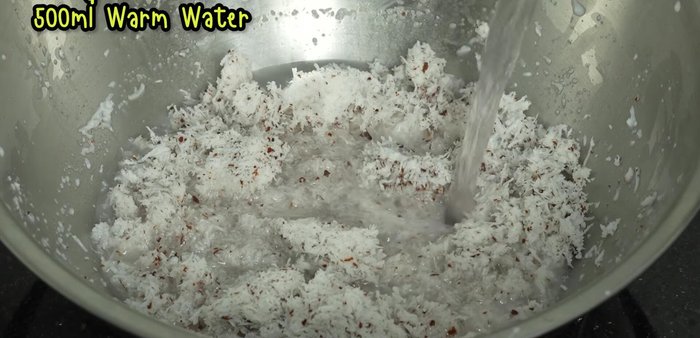 Repeat the process with the remaining coconut pulp and warm water to extract a second, thinner coconut milk.
