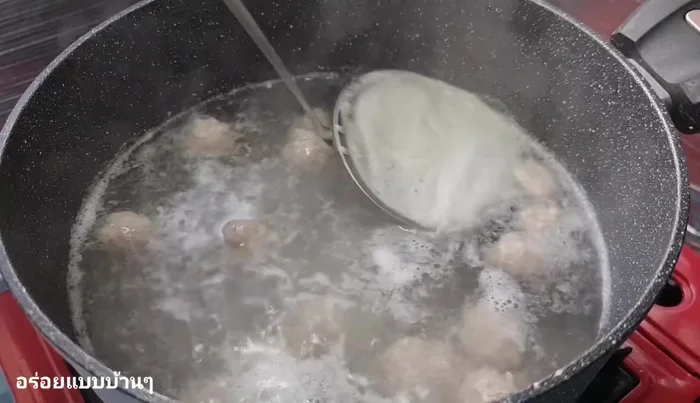 Skim off any foam and blood that rises to the surface.