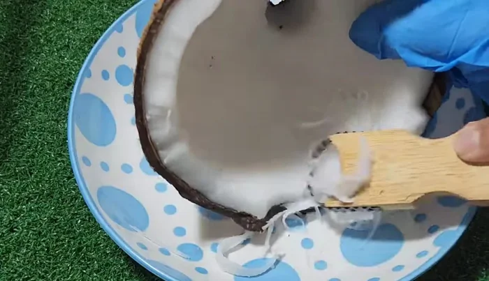 Grate the young coconut.