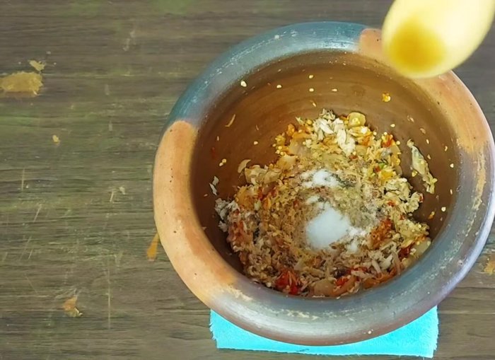 Season with MSG, fish sauce, and lime juice.