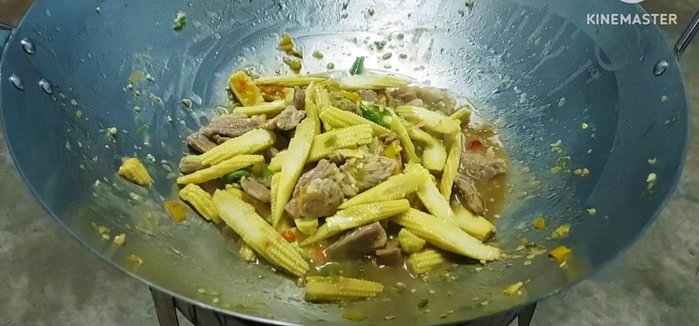 Add prepared herbs and stir-fry until fragrant.