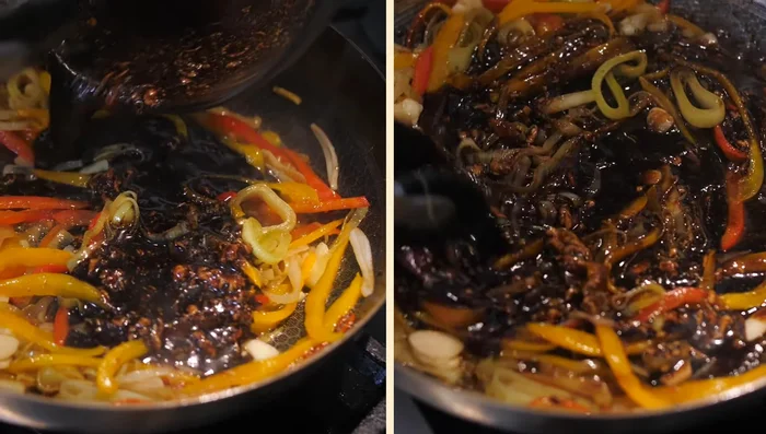 Pour the sauce into the skillet and stir well.