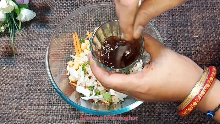 Add the prepared dressing and mix gently.