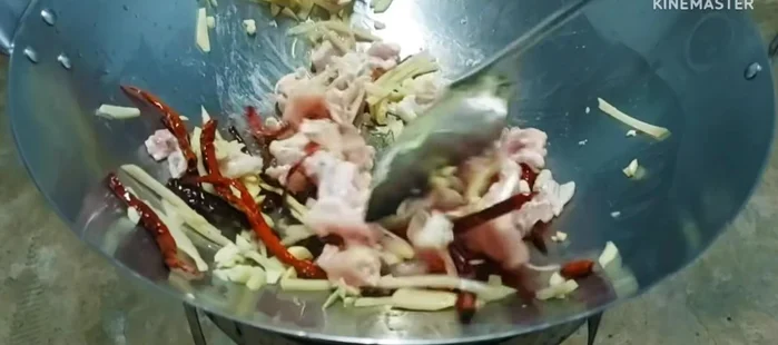 Add the pork and stir-fry until fully cooked.