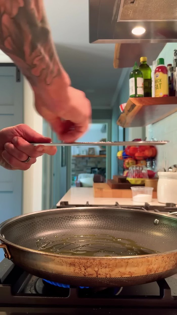 Start with a little bit of olive oil in a pot.