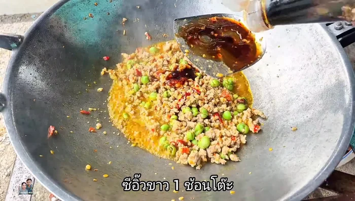 Add 1 tablespoon oyster sauce, 1 tablespoon light soy sauce, 1 teaspoon fish sauce, 1/2 teaspoon MSG, and 1/2 teaspoon white sugar (optional).