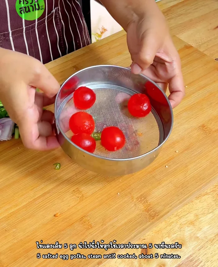 Steam the salted egg yolks for 5 minutes until cooked.