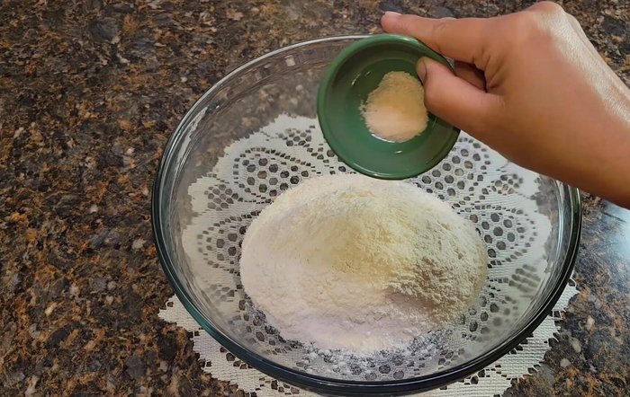 In a separate bowl, combine bread flour, salt, and stir. [68.36]